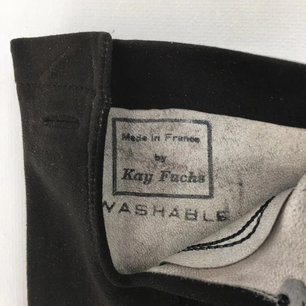 Vintage Kay Fuchs Faux Suede Leather Gloves Black 66378 Made in France